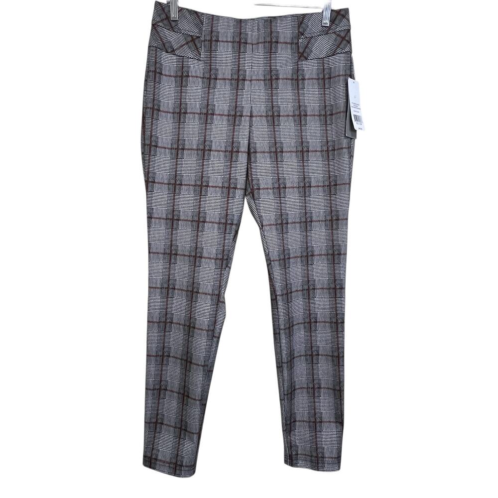 New Directions Ponte Pants Womens Large Plaid Stretch Pull On Slim NWT